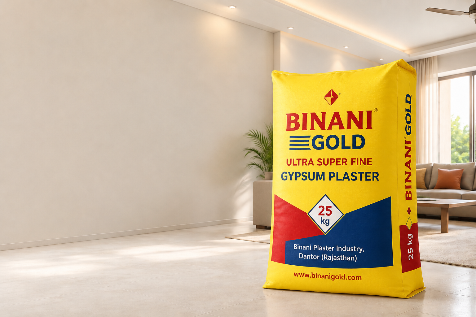 Binani Gold Ultra Super Fine Gypsum Plaster 25 kg sack - Binani Plaster Industry, Dantor (Rajasthan)